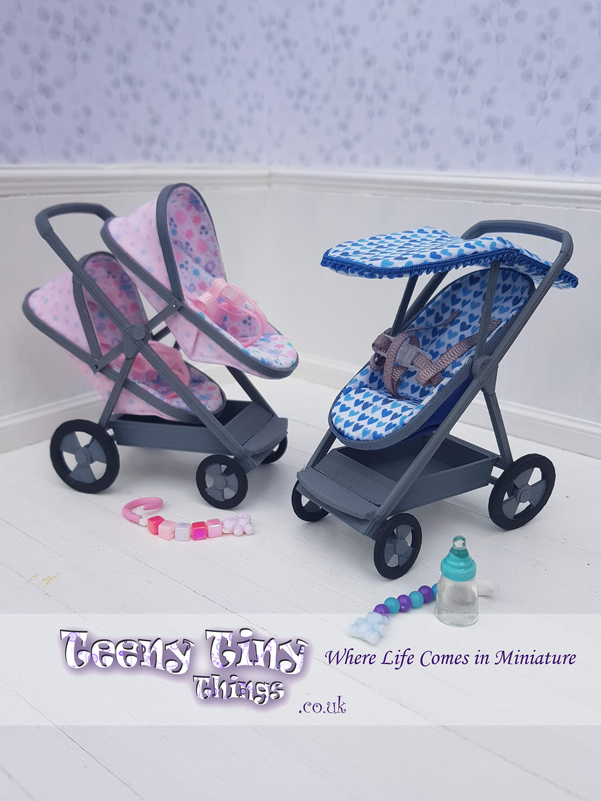 Curved-Frame Miniature Strollers.